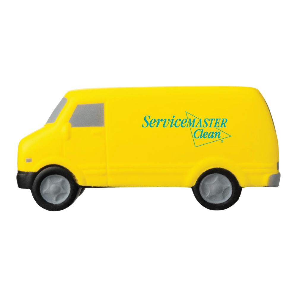 SM Clean small yellow stress utility van with teal logo on one side