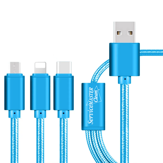 SM Clean teal 3-n-1 Charging cable with white logo