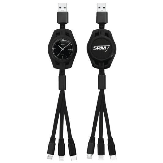 SRM Black Retractable Clock Style 3-in-1 Charging Cables